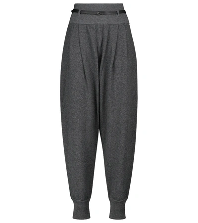 The Row Dado Belted High Waist Tapered Cashmere & Silk Pants In Grey Melange