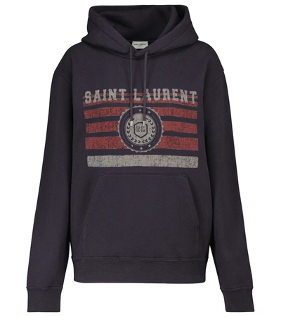 Saint Laurent Logo Cotton-jersey Hoodie In Brick Grey