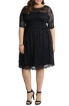 Kiyonna Women's Plus Size Luna Lace Cocktail Midi Dress In Onyx