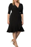 Kiyonna Whimsy Ruffle Wrap Dress In Black Noir