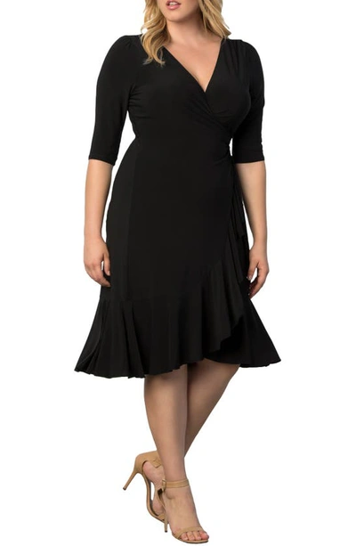 Kiyonna Whimsy Ruffle Wrap Dress In Black Noir