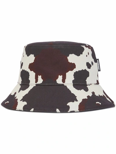 Burberry Cow-print Cotton-twill Bucket Hat In White