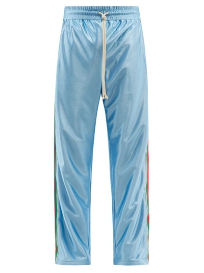 Gucci Tapered Webbing-trimmed Satin-jersey Track Pants In Blue