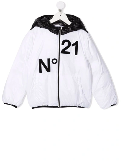 N°21 Kids' Logo Hooded Puffer Jacket (4-14 Years) In White