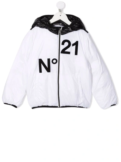 N°21 Kids' Logo Zipped Hooded Jacket In White