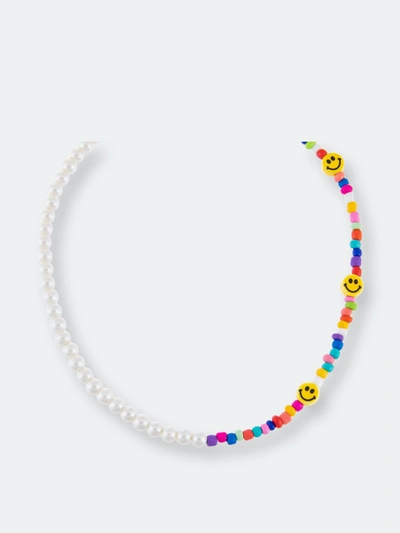 Adinas Jewels Smiley Face, Neon Multicolor Bead & Faux Pearl Choker Necklace In Gold Tone, 14.5-16.5 In Yellow