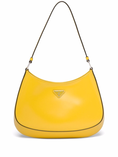 Prada Cleo 拉绒皮质单肩包 In Yellow