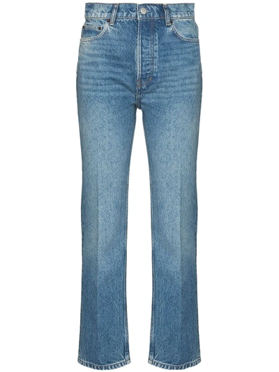 Reformation Cynthia Embroidered High-rise Straight-leg Jeans In Blau