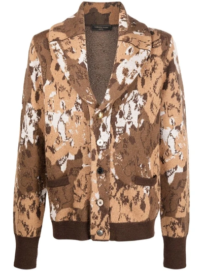 Gabriele Pasini Camouflage Intarsia Rib-trimmed Cardigan In Brown