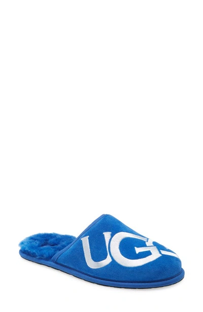 Ugg Men's Scuff Logo Suede/sheepskin Slippers In Blue