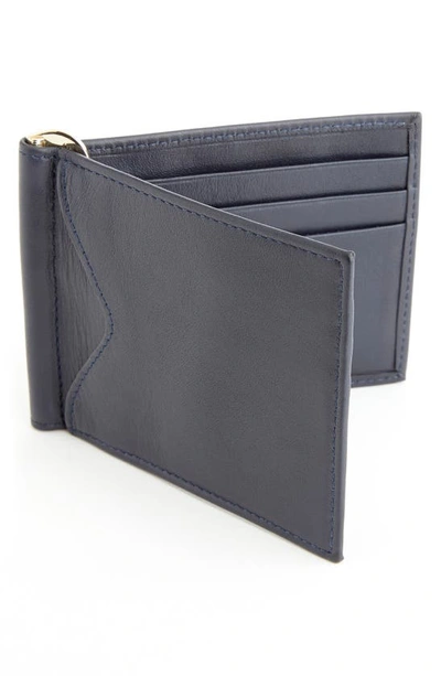 Royce Rfid Leather Money Clip Card Case In Navy Blue