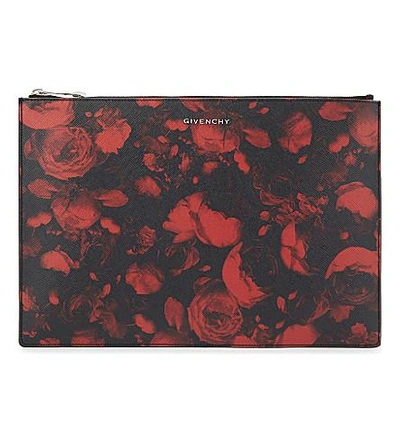 Givenchy Rose Medium Saffiano Leather Pouch In Red
