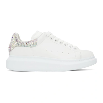 Alexander Mcqueen Crystal-embellished Leather Exaggerated-sole Sneakers In White