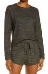 Beyond Yoga Favorite Printed Raglan Crewneck Pullover In Dark Olive Woodgrain