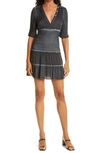 Nicole Miller Smocked Charmeuse A-line Dress In Black