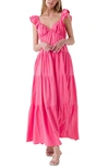 Free The Roses Ruffle Sleeve Maxi Dress In Pink