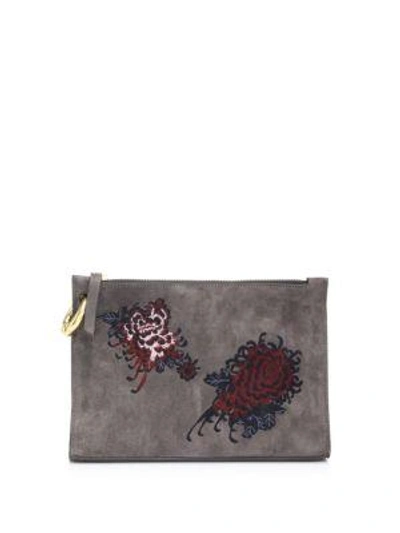 A.l.c Floral Leather Pouch In Anthracite