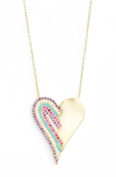 Shymi Half Pavé Heart Pendant Necklace In Multi