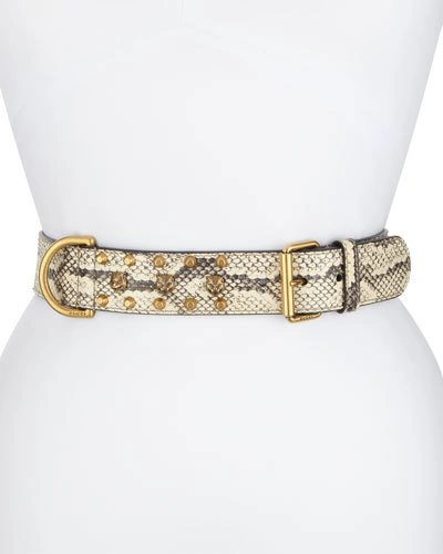 Gucci Python Tiger-detail Belt In Beige