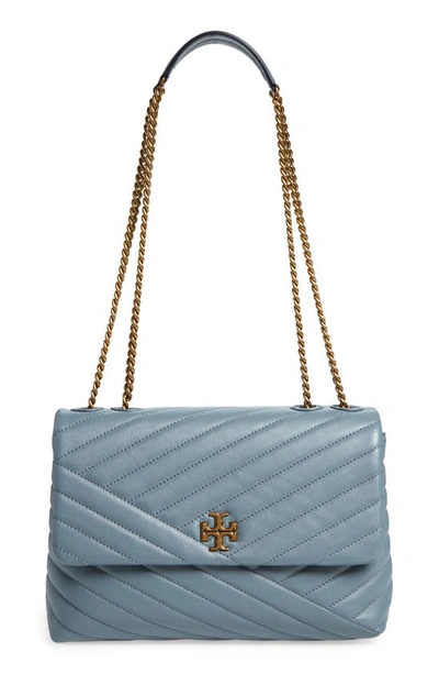 Tory Burch Kira Chevron Leather Crossbody Bag In Rainwater / Dark Gold