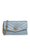 Tory Burch Kira Chevron Quilted Leather Wallet On A Chain In Rainwater/brushed Gold