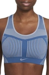 Nike Fe/nom Flyknit Racerback Sports Bra In Ashen Slate/ Court Blue