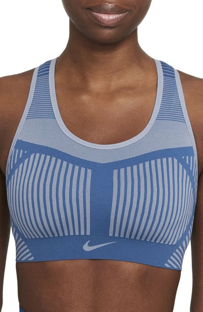 Nike Fe/nom Flyknit Racerback Sports Bra In Ashen Slate/ Court Blue