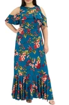 Kiyonna Piper Cold Shoulder Dress In Amaryllis Blooms