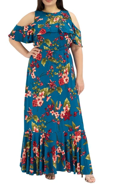 Kiyonna Piper Cold Shoulder Dress In Amaryllis Blooms