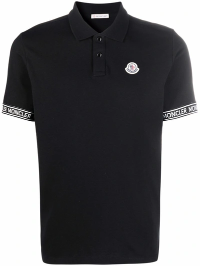 Moncler Regular Logo Patched Polo Shirt In Black