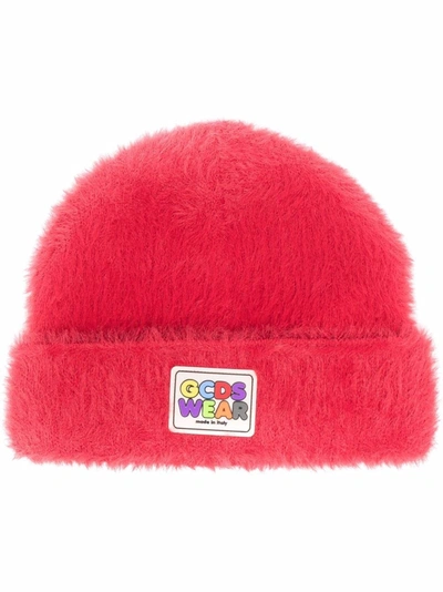 Gcds Fur Applique Logo Patched Beanie In Red