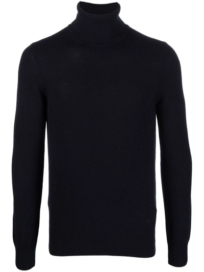 Emporio Armani Roll-neck Knitted Jumper In Blau