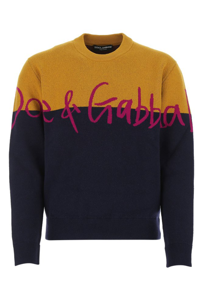 Dolce & Gabbana Colourblock Signature Logo Knit Sweater In Blue