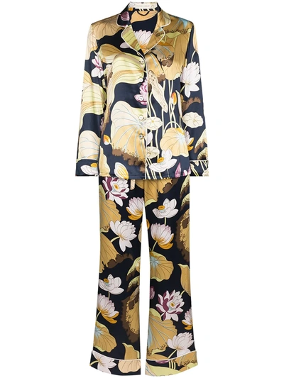 Olivia Von Halle Lila Hasani Floral-print Pyjama Set In Blau