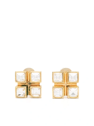 Pre-owned Saint Laurent 2010 Crystal-embellished Clip-on Earrings In Gold