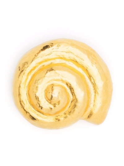Pre-owned Saint Laurent 1990s Shell Motif Brooch In Gold
