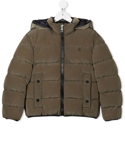 Herno Teen Hooded Zip-up Padded Coat In Green