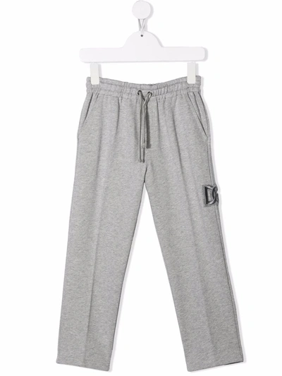 Dolce & Gabbana Kids' Embroidered-logo Track Trousers In Grey