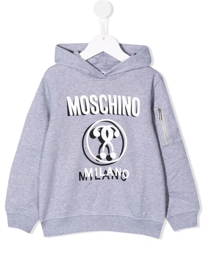 Moschino Kids' Logo-print Cotton Hoodie In Grey
