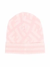 Fendi Kids' Ff Logo Wool Blend Beanie In Pink