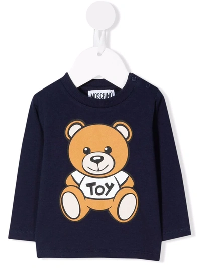 Moschino Babies' Teddy-bear Print Cotton Sweatshirt In Blue