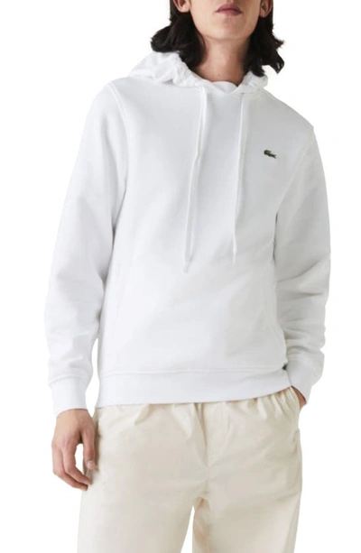 Lacoste Embroidered-logo Stretch-cotton Hoodie In White
