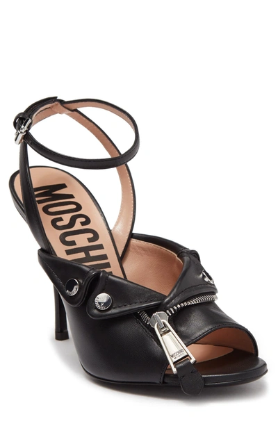 Moschino Nappa Leather Biker Sandals In Black