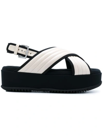 Marni Quilted-leather Cross-strap Flatform Sandals In White Multi