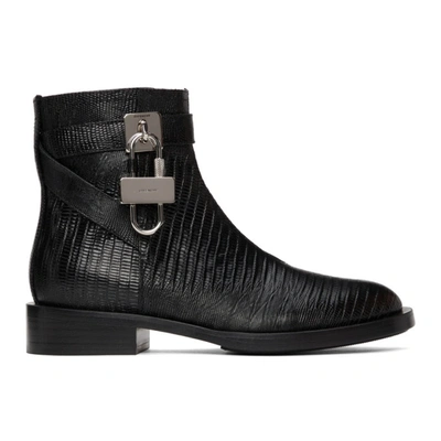 Givenchy Lock Croc-embossed Leather Bootie In Black