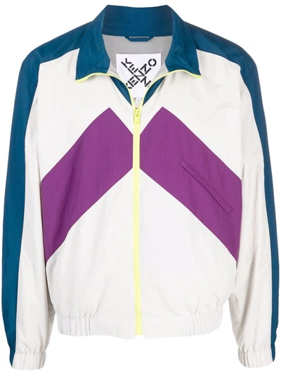 Kenzo Colourblock Zipped Track Jacket In Pearl Grey
