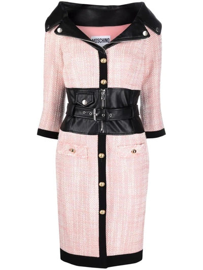 Moschino Wide-neck Belted Minidress In Confetti Pink