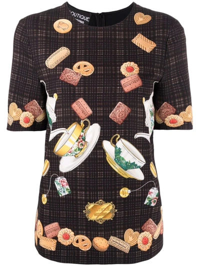 Boutique Moschino Tea-time Print Blouse In Black