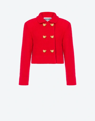 Moschino Teddy Buttons Bouclé Jacket In Red