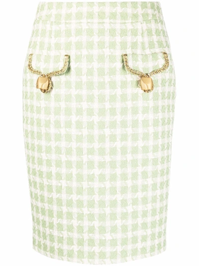 Moschino Cowbells Two-tone Tweed Skirt In Light Green